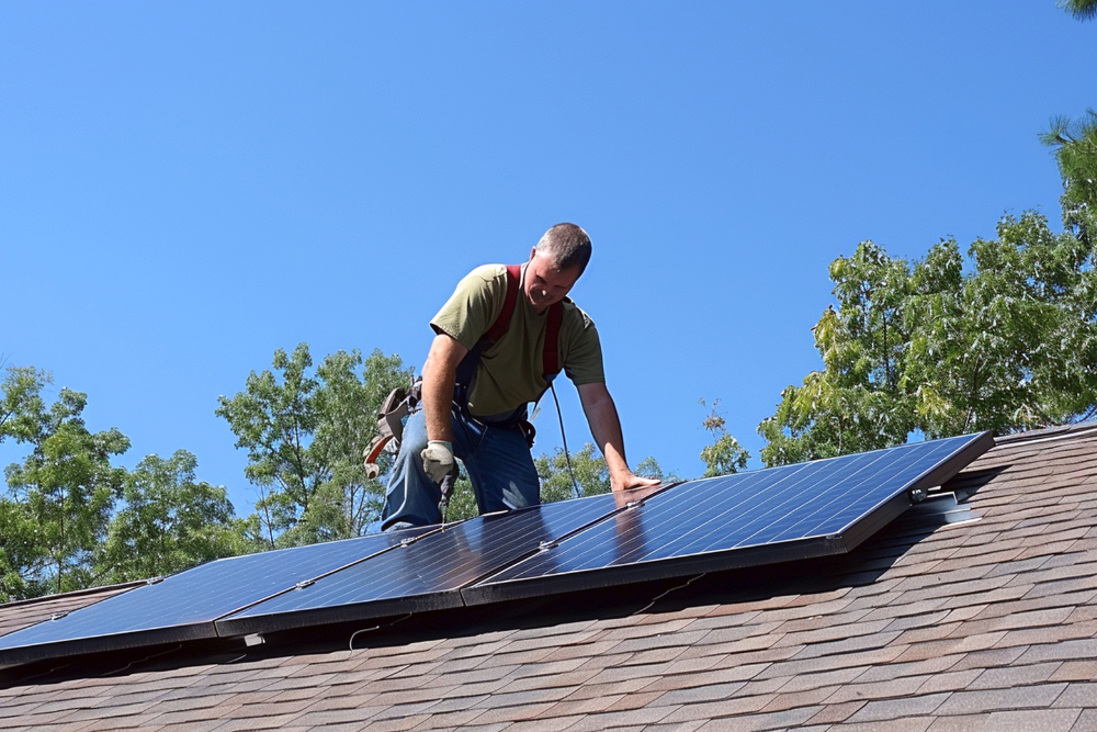 un installateur La Maison du Solaire sur le toit d'une maison en Suisse romande